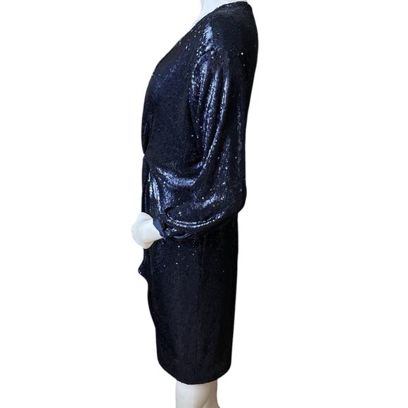 Anthropologie Women's Navy Blue Twist-Front Sequin Wrap Sheath Dress Size 10P - Picture 2 of 12